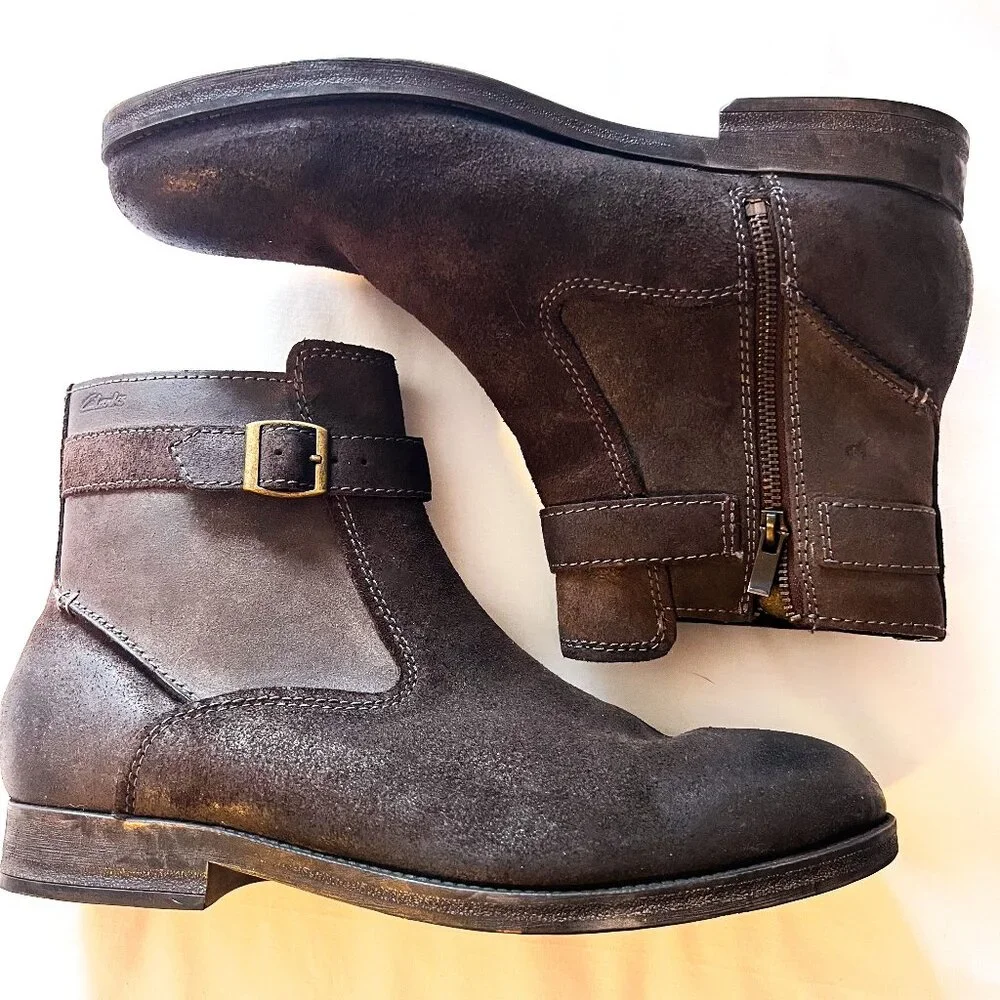 Clarks Mens Brown Nubuck Shearling Lined Ankle Boots 10M Winter Warm
